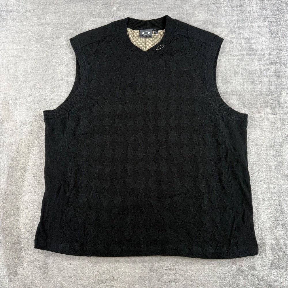 Oakley Sweater Vest Mens XL Black Vintage Y2K Softwear Argyle Wool Lined Golf